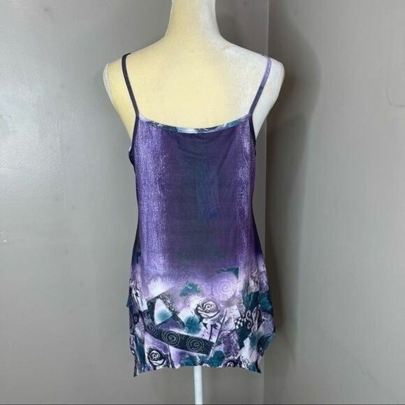 New Womens Medium Tank Top Purple V Neck handkerchief Hem - Picture 8 of 16